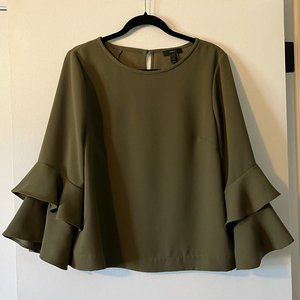 J. Crew Flutter Sleeve Blouse - Deep Olive - Size 14